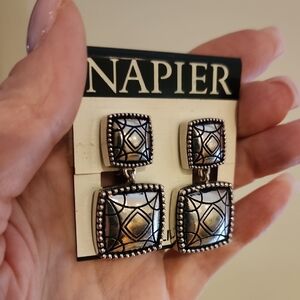 Napier Silver and Black Geometric Earrings